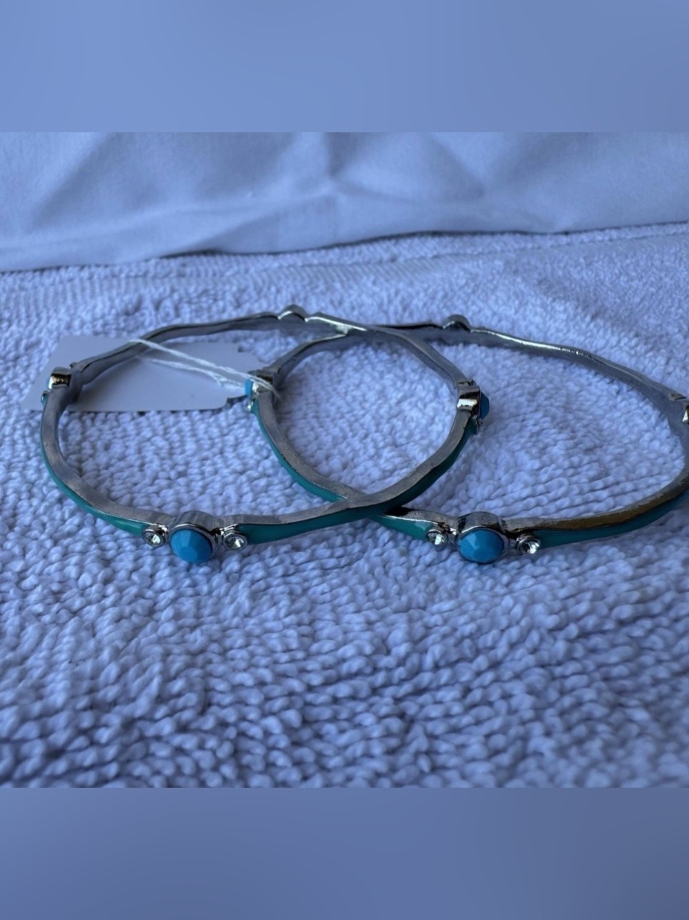 Silver Tone Turquoise Accent Women’s Bangle Bracelet - Blue